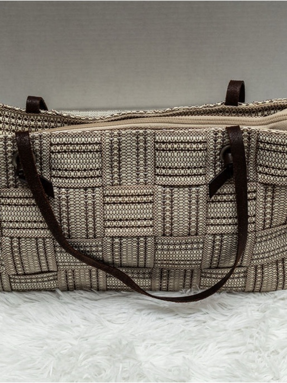 Salamander Firenze Made in Italy Woven Tote Bag Brown Leather Trim